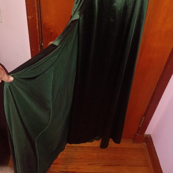 NWT MUXXN BOUTIQUE Sz Med Dark Green Satin Maxi Formal Sheath with Overskirt - Picture 5 of 10